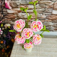 Handgemachte Gehäkelte Pfingstrose Ornamente Blume Wohnkultur Artefakt Handarbeit Süße Amigurumi Einweihungsparty Geschenke Für Sie von UniqueWeaveShop