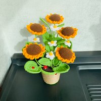 Handgemachte Häkeln Sonnenblume Topf Ornamente Amigurumi Einweihungsparty Artefakt Handwerk Wohnkultur Geschenke Für Ihren Blumenstrauß von UniqueWeaveShop
