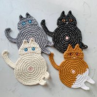 Untersetzer Fette Katze Gesicht Untersetzer, Gehäkelte Für Geschenk Katzenliebhaber Tassenmatte Wohnkultur von UniqueWeaveShop