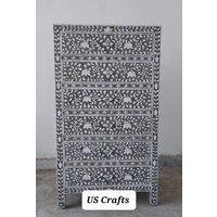 Perlmutt Tallboy Kommode Grau, Inlay Kommode, Wohnzimmer Möbel von UniquesolutionCrafts