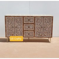 Sideboard Mit Holzinlay, Handgefertigter Medienschrank Buffet Wohnzimmerschrank von UniquesolutionCrafts