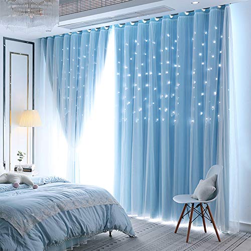 Unistar Verdunkelungsvorhänge für Schlafzimmer, Mädchen, Kinder, Baby-Fenstervorhang, doppellagig, Sternausschnitt, ästhetische Wohnzimmer-Dekoration, Wanddekoration, 132 x 160 cm, Blau, 2 Paneele Unistar Verdunkelungsvorhänge für Schlafzimmer, Mädchen, Kinder, Baby-Fenstervorhang, doppellagig, Sternausschnitt, ästhetische Wohnzimmer-Dekoration, Wanddekoration, 132 x 160 cm, Blau, 2 Paneele von Unistar