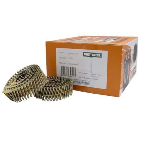 UnitSteel Coilnägel - 2,3x45mm, 3.000 stück, Kleine Verpackung, Ringnägel für Druckluft-Nagler, Beringt/verzinkt, für fast alle Marken von Tackern von UnitSteel