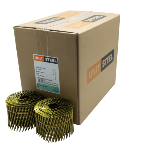 UnitSteel Coilnägel - 3,1X90mm, 3.600 stück, 3,1X90mm, für Druckluft-Nagler, Schraub/Blank, für fast alle Marken von Tackern von UnitSteel