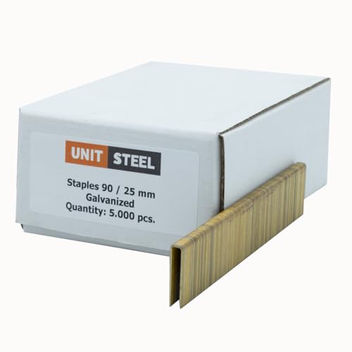 UnitSteel Type 90 Heftklammern - Beinlänge 25mm, 5.000 stück Tackerklammern, Verzinkt, Haubold type 6000, Prebena Type E, für das Tischlerhandwerk, die Innenarchitektur und die Möbelindustrie UnitSteel Type 90 Heftklammern - Beinlänge 25mm, 5.000 stück Tackerklammern, Verzinkt, Haubold type 6000, Prebena Type E, für das Tischlerhandwerk, die Innenarchitektur und die Möbelindustrie von UnitSteel