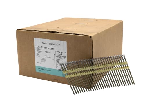 UnitSteel Streifennägel - 3,1X70mm, 3.000 stück, 21° Rundkopf Nägel für Druckluft-Nagler, Blank/glatt, für fast alle Marken von Tackern UnitSteel Streifennägel - 3,1X70mm, 3.000 stück, 21° Rundkopf Nägel für Druckluft-Nagler, Blank/glatt, für fast alle Marken von Tackern von UnitSteel