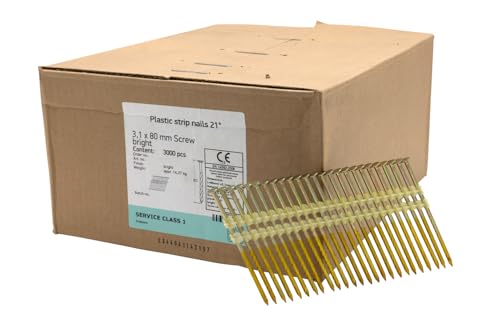 UnitSteel Streifennägel - 3,1X80mm, 3.000 stück, 21° Rundkopf Nägel für Druckluft-Nagler, Blank/Schraube, für fast alle Marken von Tackern UnitSteel Streifennägel - 3,1X80mm, 3.000 stück, 21° Rundkopf Nägel für Druckluft-Nagler, Blank/Schraube, für fast alle Marken von Tackern von UnitSteel