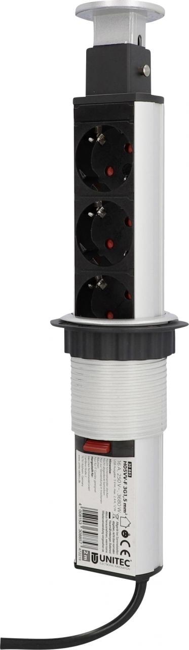 Unitec Einbausteckdosenleiste 3-fach 2m mit 2 x USB Tower, silber von Unitec Elektro