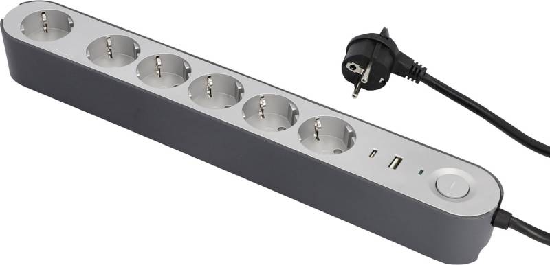 Unitec Steckdosenleiste Greenline 6-fach 1,8 m mit USB A/C Ladebuchse silber anthrazit von Unitec Elektro