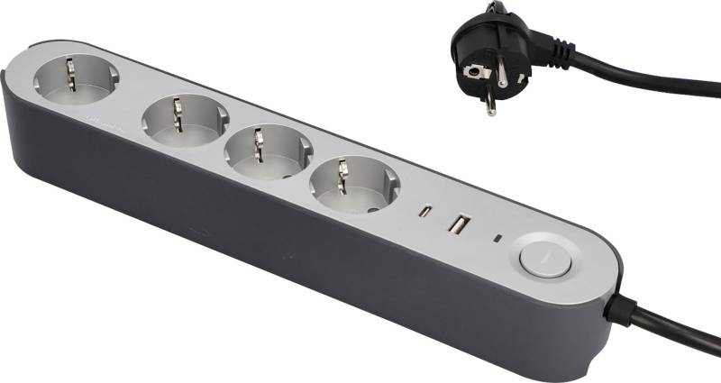 Unitec Tischsteckdose Greenline 4-fach 1,8 Meter mit Schalter silber/anthrazit von Unitec Elektro