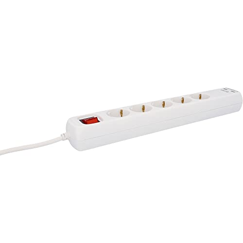 UNITEC Steckdosenleiste mit 5 Steckdosen und 2 USB-Anschlüssen (2,1A), mit Schalter, 1,4 m, weiß von Unitec