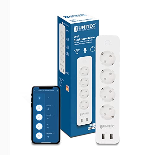UNITEC 30798 WIFI Steckdosenleiste 4x2 | WLAN Smart Steckdosen mit Zeitschaltuhr | Energiekosten-Messung | Sprachsteuerung und APP | Mit 2 USB Ausgängen von Unitec