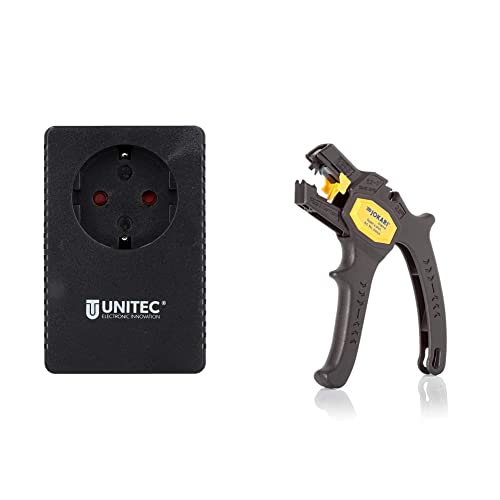UNITEC Anlaufstrombegrenzer und Einschaltstrombegrenzer (230V ~/ 16A, Zwischenstecker, Strombegrenzer, Überspannungsschutz) & JOKARI 20050 Abisolierzange Super 4 plus, Schwarz, 1 Stück von Unitec