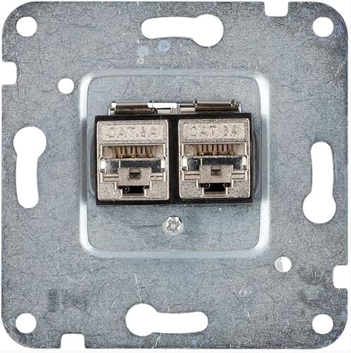 UNITEC LAN-Dose für Unterputz-Montage, für Anschluss von 2 Netzwerk-Verlegekabeln, kompatibel mit TAE-Abdeckungen Netzwerkdose CAT6, Silber von Unitec