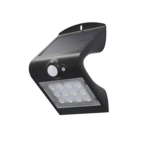 UNITEC LED Solar-Wandleuchte mit 120° Bewegungsmelder | 1,5 Watt | 220 Lumen | 4000 K | Solarleuchte Outdoor | Spritzwasserschutz IP65 | schwarz | Energieklasse A++ von Unitec