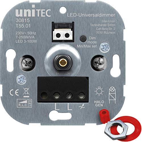 UNITEC LED Universal-Dimmer | Phasenanschnittsdimmung und Phasenabschnittsdimmung | LED und Halogen/Konventionell | geeignet für die Schaltserien von UNITEC, Busch-Jäger sowie Jung und Gira von Unitec