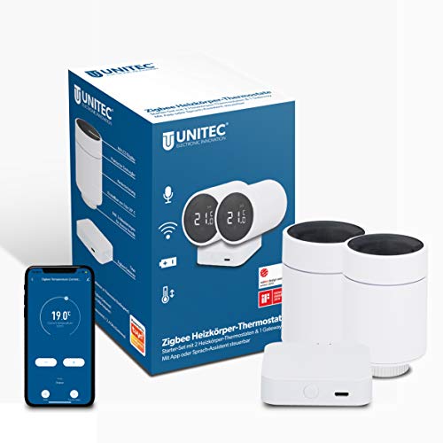 UNITEC Smart Heizkörper-Thermostat Starter Set 2+1 mit LCD Display, kompatibel mit Amazon Alexa und Hey Google von Unitec