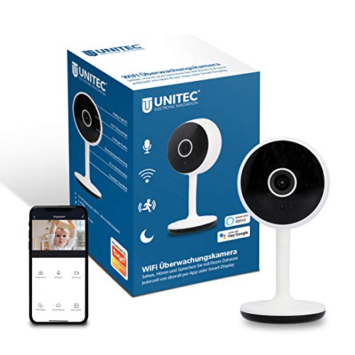 UNITEC WIFI Smarte Überwachungskamera, FULL HD Video-Kamera, Bewegungs- und Geräuscherkennung, Nachtsicht-Funktion, 1 Stück (1er Pack) von Unitec