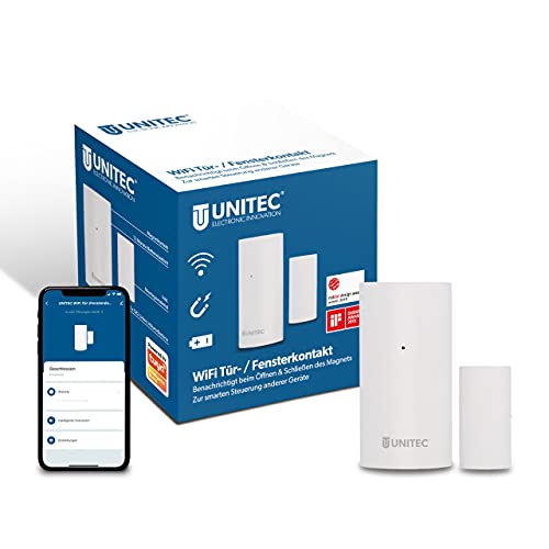 UNITEC WIFI Tür- / Fensterkontakt Magnetsensor | Benachrichtigung aufs Smartphone | WLAN Warnmelder - Kein Gateway notwendig | Batteriebetrieben von Unitec