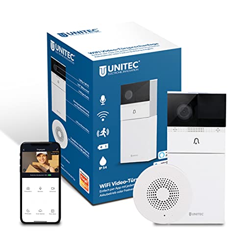 UNITEC WIFI Video-Türsprechanlage mit Smartphone App, Akku oder Festverdrahtung, mit WLAN Full HD Kamera, 2-Wege-Audio, inkl. Funk-Gong von Unitec