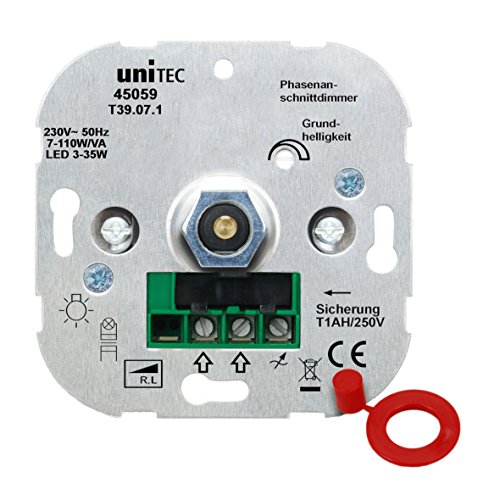 UNITEC 45059 Phasenanschnittdimmer für LED-Beleuchtung für die Schaltserien von UNITEC, Busch-Jäger sowie Jung und Gira, Weiß, 5.50 x 7.50 x 7.50 cm von Unitec