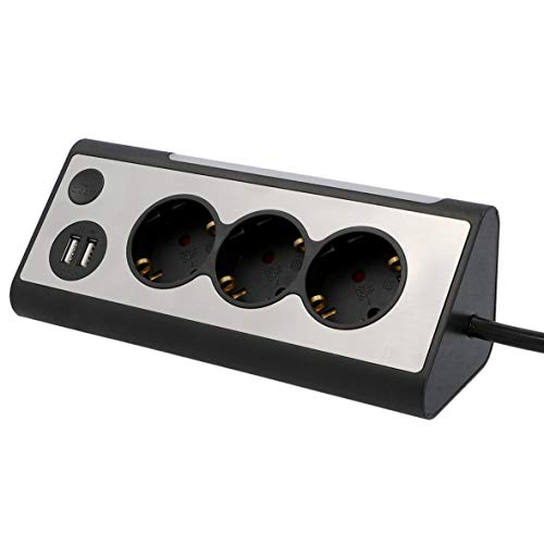 UNITEC Ecksteckdosenleiste | 2 USB Ladebuchsen | 3 Steckdosen | LED Beleuchtung | Touchschalter | Edelstahlfront von Unitec