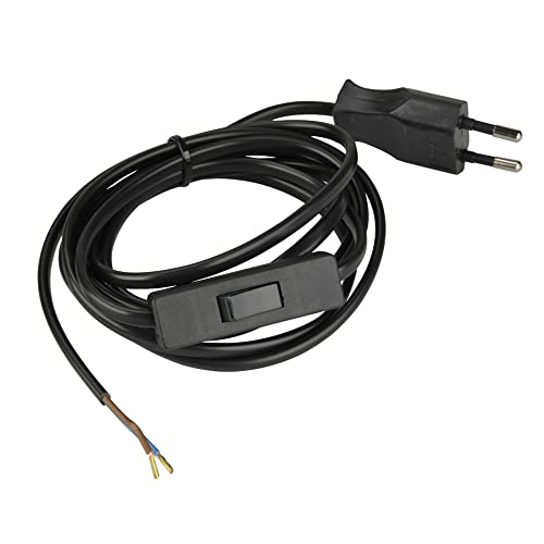 UNITEC Euro-Zuleitung mit Schnurschalter, H03VVH2-F 2x0,75mm², mit verbautem Euro-Stecker, IP20, 2m, schwarz von Unitec