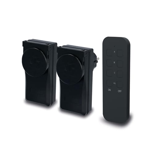 UNITEC Funkfernschalterset mit Selbstlernfunktion, Funksteckdosen Set, 2 Steckdosen + 1 Fernbedienung, schwarz von Unitec