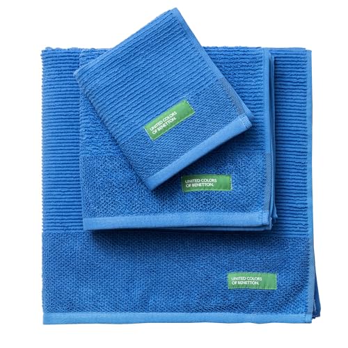 3-teiliges Badetuch-Set (30 x 50 + 50 x 90 + 70 x 140 cm), 450 g/m², 100% Baumwolle, Blau Benetton von United Colors of Benetton