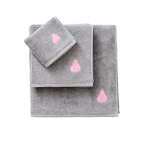 3-teiliges Handtuch-Set – Handtuch (30 x 50 cm) + Handtuch (50 x 90 cm) + Badetuch (70 x 140 cm), 450 g/m², 100% Baumwolle, Grau mit rosa Birne Benetton von United Colors of Benetton