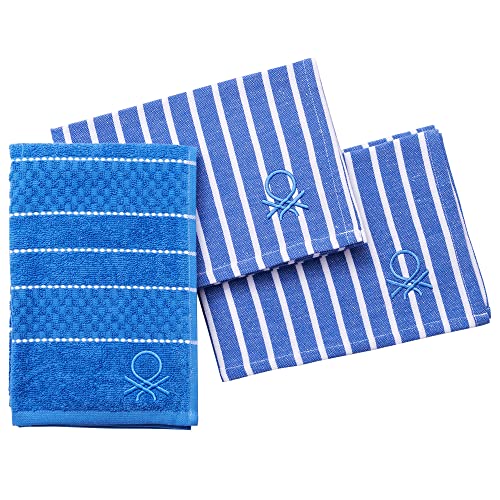 Set mit 3 Servietten und Küchenhandtuch (1 x Terrytuch 50 x 50 cm + 2 x Servietten), 100 % Baumwolle, blau von United Colors of Benetton