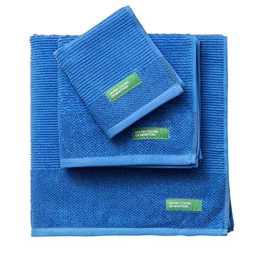 UNITED COLORS OF BENETTON. Rainbow | Handtücher Set | Handtuch Set 3-teilig in Blau | 100% Baumwolle | Wohnaccessoires | Enthält Duschhandtuch, Gästehandtuch und Handtuch von United Colors of Benetton