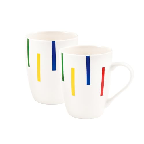 UNITED COLORS OF BENETTON. Rainbow | Tassen aus Porzellan | 2 Kaffeetassen je 360 ml | Sehr Haltbar und Robust | Porzellan Tassen Spülmaschinenfest | Weiß und Gestreift von United Colors of Benetton