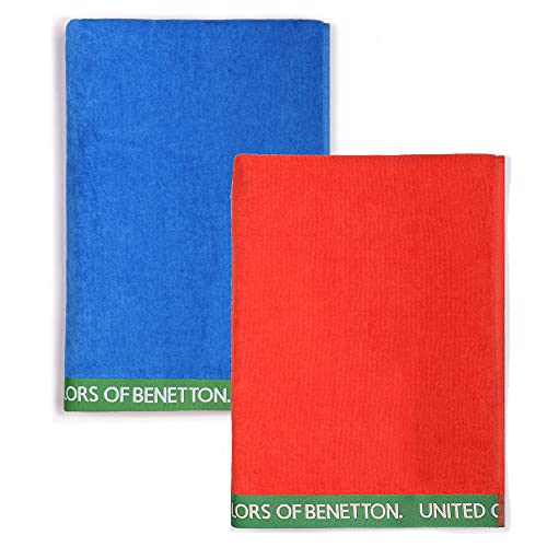 United Farben of Benetton, Set, 2 Strandtücher, 90 x 160 cm, 380 g/m², 100% Baumwolle, Blau + Rot, 90 x 160 cm von United Colors of Benetton