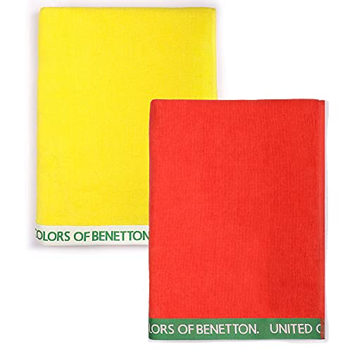 United Farben of Benetton, Set, 2 Strandtücher, 90 x 160 cm, 380 g/m², 100% Baumwolle, Rot + Gelb, 90 x 160 cm von United Colors of Benetton