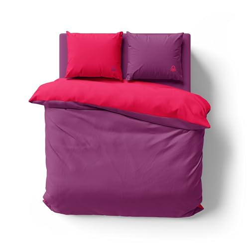 Wendbarer Bettbezug mit Knöpfen 200/220 cm + Jersey 160/200 + 30 cm + Kissenbezüge 2 x 50/70 cm, Rosa + Violett Rainbow Benetton Wendbarer Bettbezug mit Knöpfen 200/220 cm + Jersey 160/200 + 30 cm + Kissenbezüge 2 x 50/70 cm, Rosa + Violett Rainbow Benetton von United Colors of Benetton