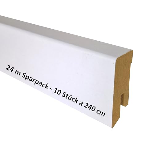 24 m Sockelleiste Weiß 40 mm Hoch CUBE Form 16 x 40 mm ✓Kabelkanal ✓weisse Oberfläche - MDF Trägermaterial Bodenleiste für Laminat - Sie kaufen 10 Stück x 2,4 m (24 m) von Trecor