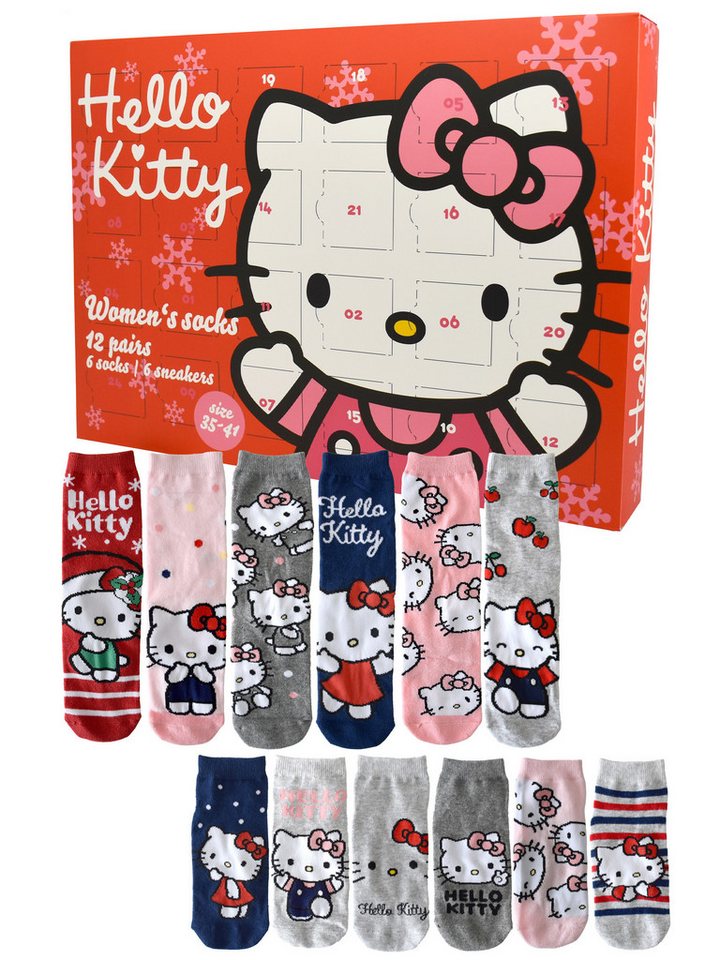 United Labels® Adventskalender Hello Kitty Socken Adventskalender mit 12 Paar kurz und lang von United Labels®