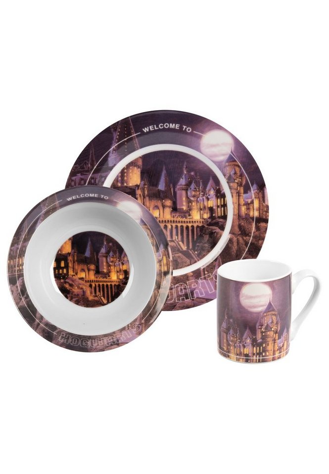 United Labels® Frühstücks-Geschirrset Harry Potter Frühstücksset für Kinder - Hogwarts - Geschirr Set 3-tlg, Porzellan von United Labels®