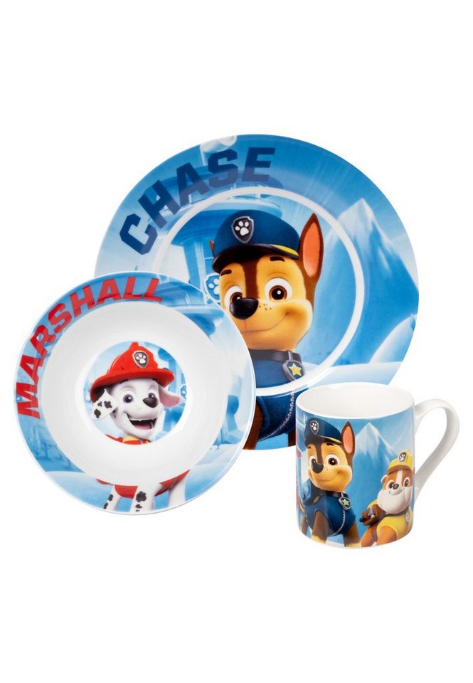 United Labels® Frühstücks-Geschirrset Paw Patrol Frühstücksset für Kinder - Geschirr Set 3-tlg, 1 Personen, Porzellan von United Labels®