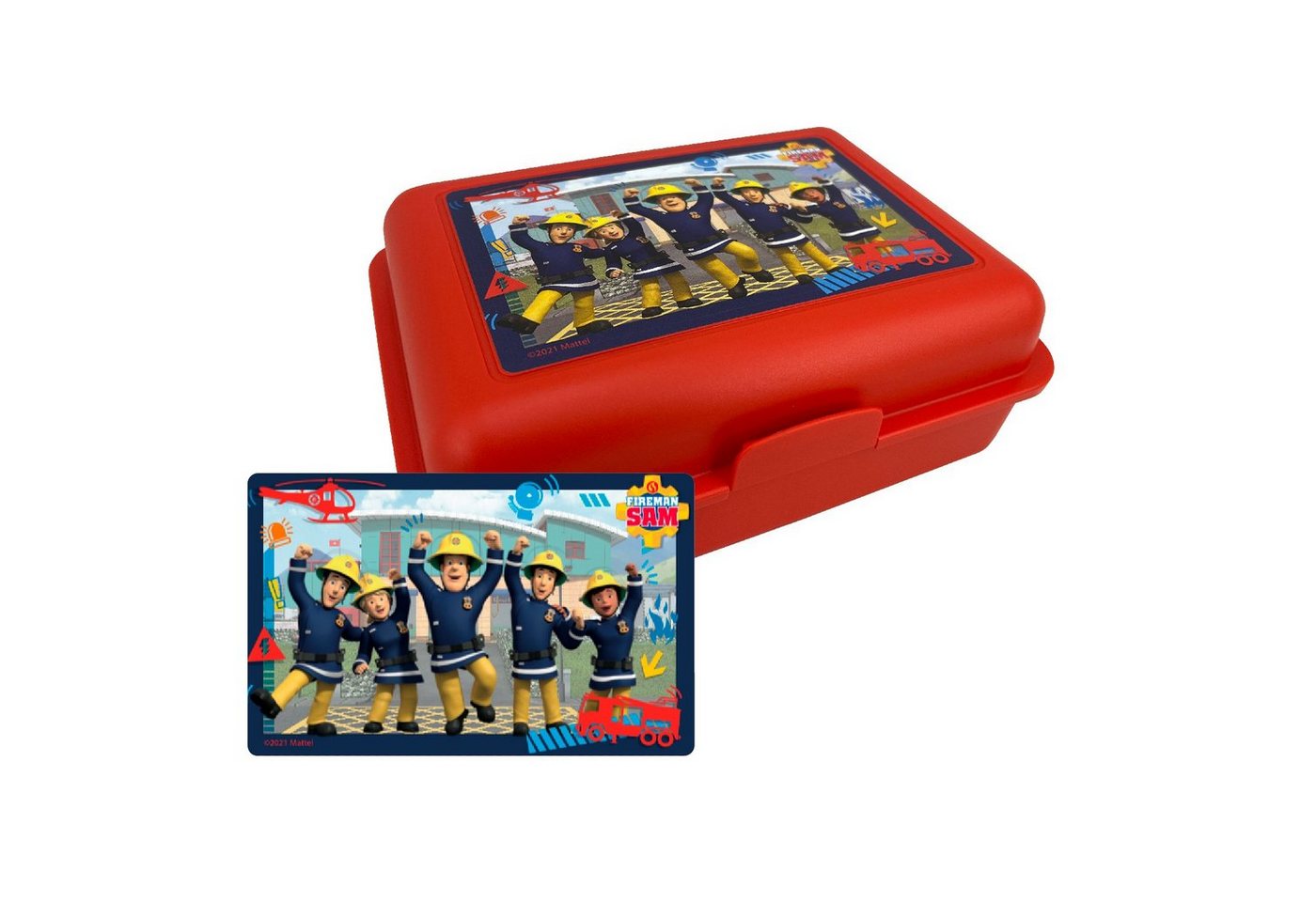 United Labels® Lunchbox Feuerwehrmann Sam Brotdose - Team mit Trennwand Rot, Kunststoff (PP) von United Labels®