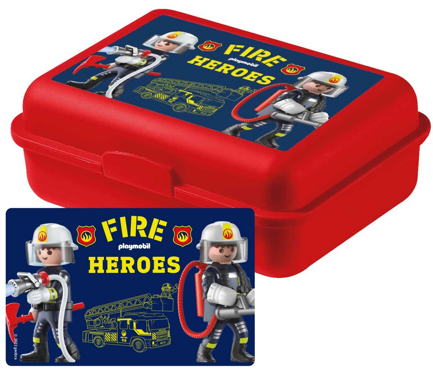 United Labels® Lunchbox Playmobil Brotdose - City Action Feuerwehr Lunchbox mit Trennwand Rot, Kunststoff (PP) von United Labels®