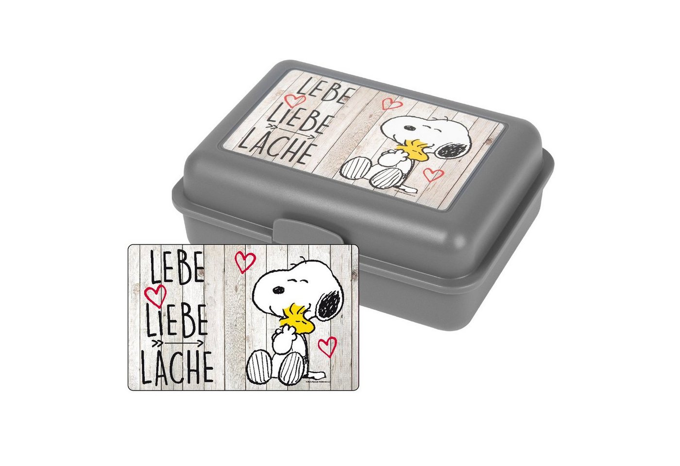 United Labels® Lunchbox Snoopy Brotdose - Lebe Liebe Lache mit Trennwand Grau, Kunststoff (PP) von United Labels®