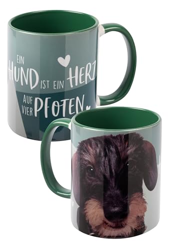 Hunde Tasse - Dackel - Ein Hund ist ein Herz auf vier Pfoten Kaffeetasse Becher Kaffeebecher aus Keramik Grün 320 ml von United Labels