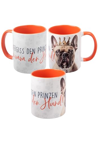 Hunde Tasse - Mops - Vergiss den Prinzen, nimm den Hund! Kaffeetasse Becher Kaffeebecher aus Keramik Weiß Orange 320 ml von United Labels