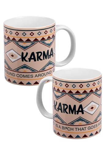 Karma Tasse - Karma is a Bi*ch that goes around comes around Kaffeetasse Becher Kaffeebecher aus Keramik 320ml von United Labels