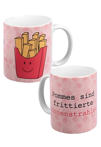 Tasse - Pommes sind frittierte Sonnenstrahlen Kaffeetasse Becher Kaffeebecher aus Keramik Rosa Weiß 320ml von United Labels
