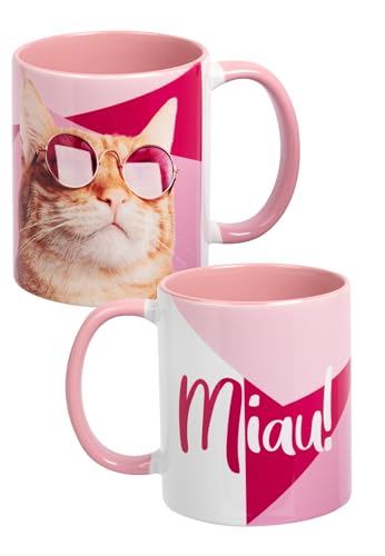 Katzen Tasse - Miau! - Katze Kaffeetasse Becher Kaffeebecher aus Keramik Rosa Weiß 320 ml von United Labels