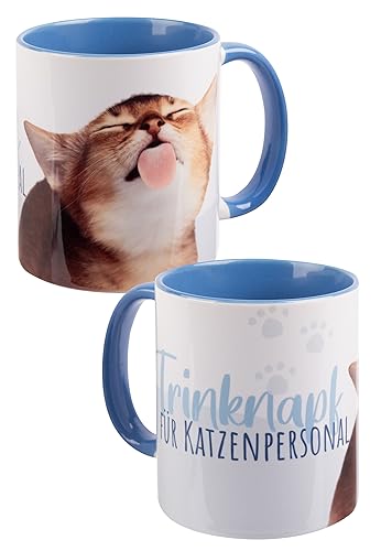 Katzen Tasse - Trinknapf für Katzenpersonal - Katze Kaffeetasse Becher Kaffeebecher aus Keramik Blau Weiß 320 ml von United Labels