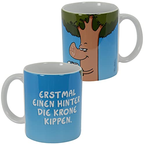 Ralph Ruthe Tasse - Baum Erstmal einen hinter die Krone kippen. Kaffeetasse aus Keramik Blau 320 ml von United Labels